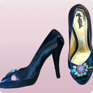 Peep Toe Heels Whimsigoth Bridgerton Coquette Girl black pin up pumps size 8.5
